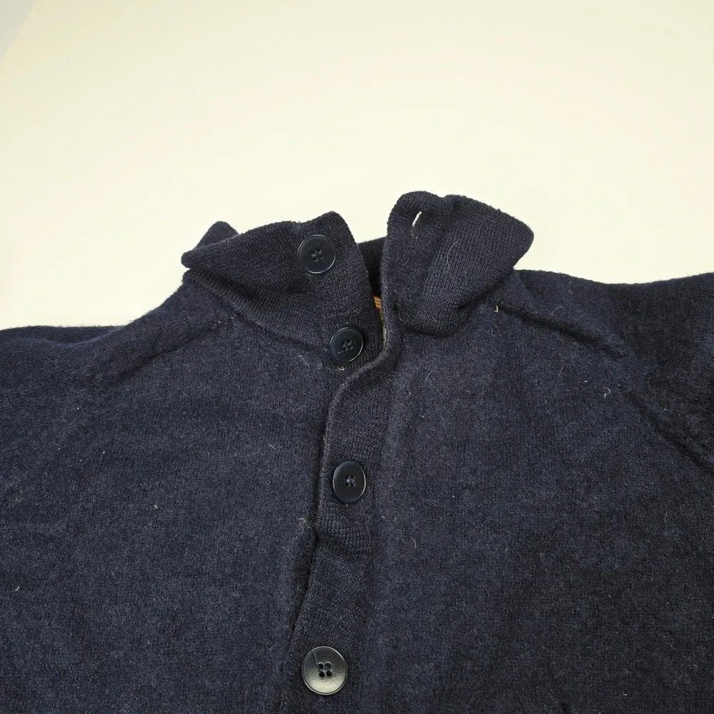Kuna Navy Knit Cardigan Sweater Leather‎ Elbow Patches Mens Small Button Down